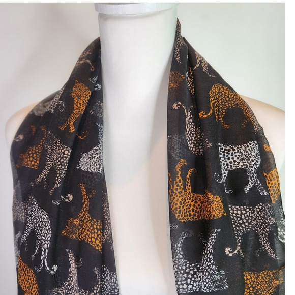H&M Accessories - HM Womens Leopard Cheetah Print Scarf Black Tan White Sheer Gauze